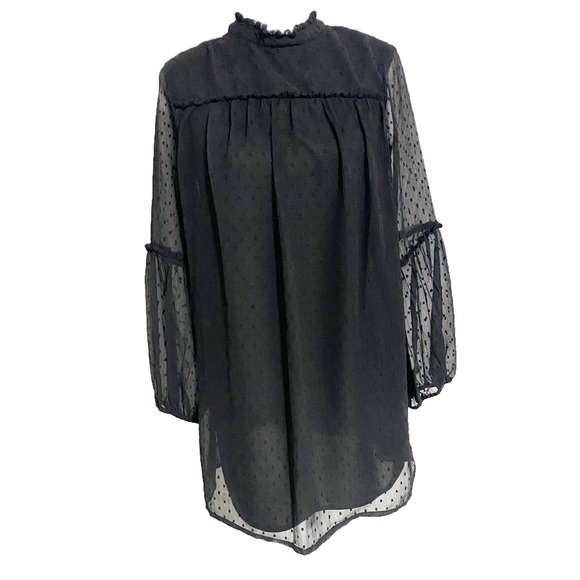 JAPNA ~ Black Ruffled Trim Dress W/Mock Neck & Sheer Balloon Sleeves Size Large - Picture 1 of 8